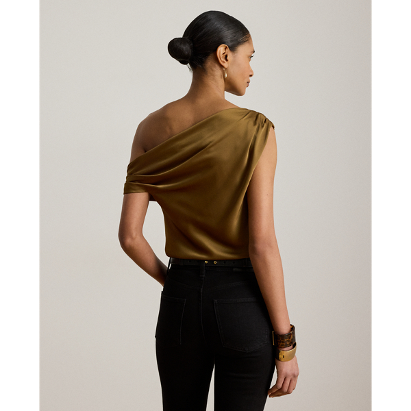 Schulterfreie Bluse aus Satin-Charmeuse Lauren in Tabak-Bronze 5