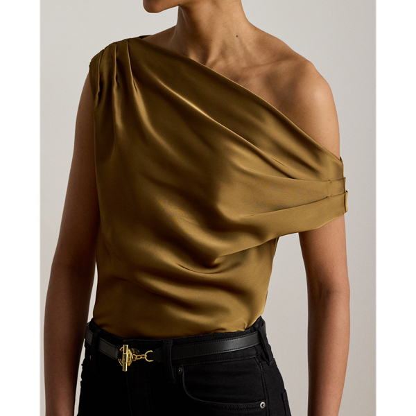 Schulterfreie Bluse aus Satin-Charmeuse Lauren in Tabak-Bronze 6