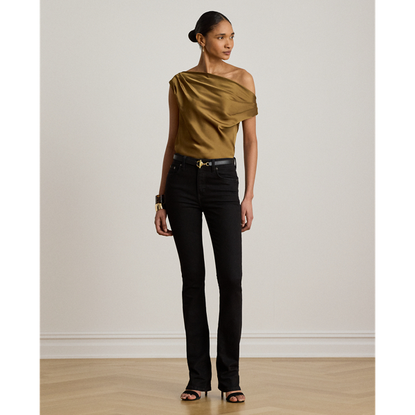 Schulterfreie Bluse aus Satin-Charmeuse Lauren in Tabak-Bronze 7