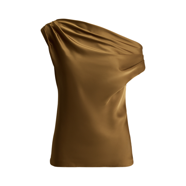 Schulterfreie Bluse aus Satin-Charmeuse Lauren in Tabak-Bronze 2