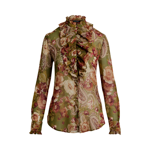 Floral Ruffle-Trim Georgette Blouse Lauren 1