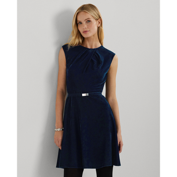 Belted Velvet Cap Sleeve Dress for Women Ralph Lauren BE