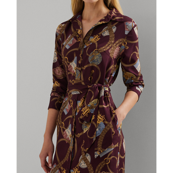 Belting Print Crepe Shirtdress