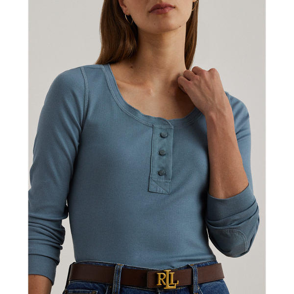 Blue Dusk Stretch Cotton Long-Sleeve Henley Tee Lauren 6