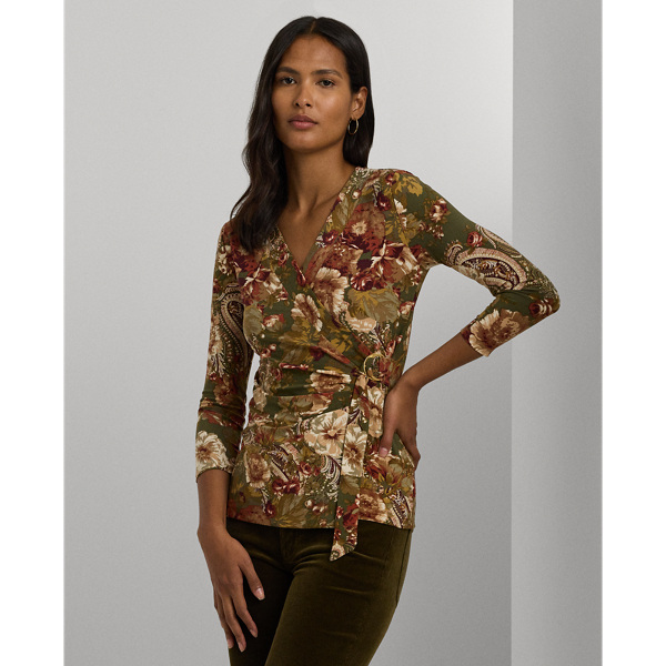 Olive Multi Floral Stretch Jersey Top Lauren 1