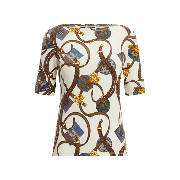 Print Stretch Cotton Boatneck T-Shirt