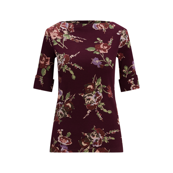 Floral Stretch Cotton Boatneck T-shirt Lauren 1