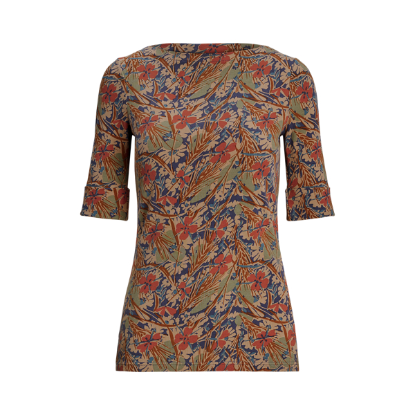 T-shirt floral com decote &agrave; barco Lauren em 1
