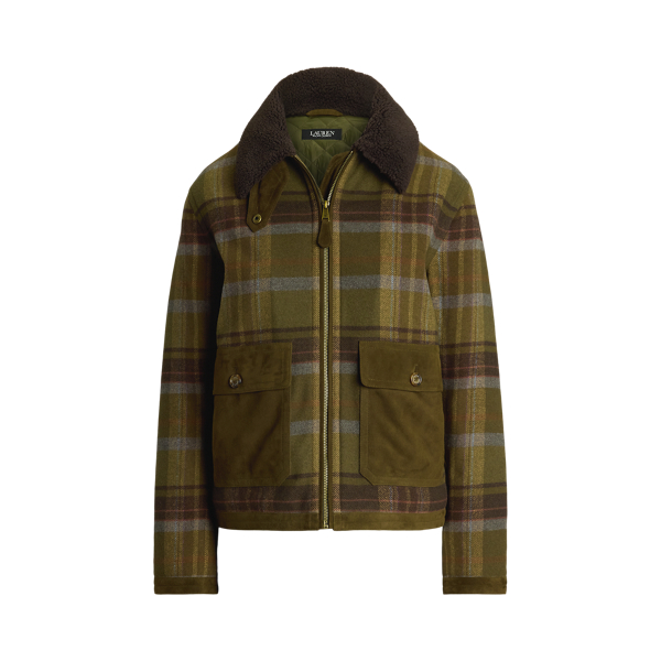 Plaid shearling bomber outlet