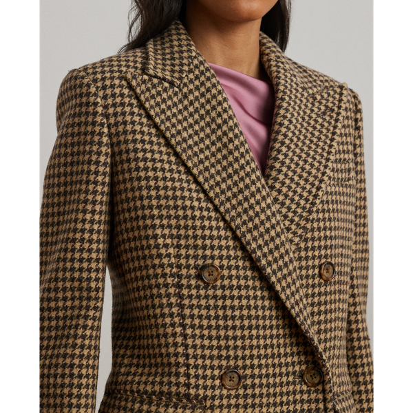 NWT LRL RALPH LAUREN Wool Blend Houndstooth buy Open Jacket Faux Leather Trim LARGE