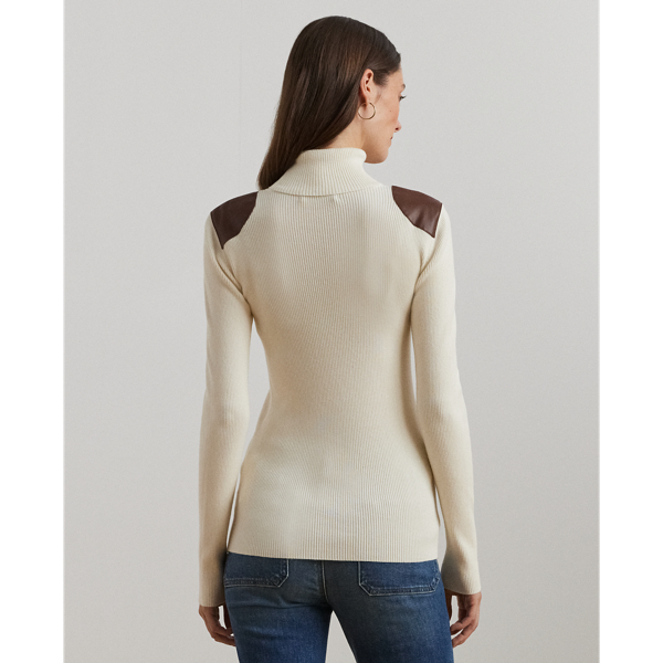 Leather trim sweater hotsell