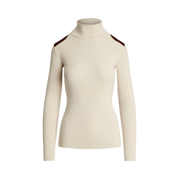 Faux-Leather-Trim Rib-knit Roll Neck for Women | Ralph Lauren® UK