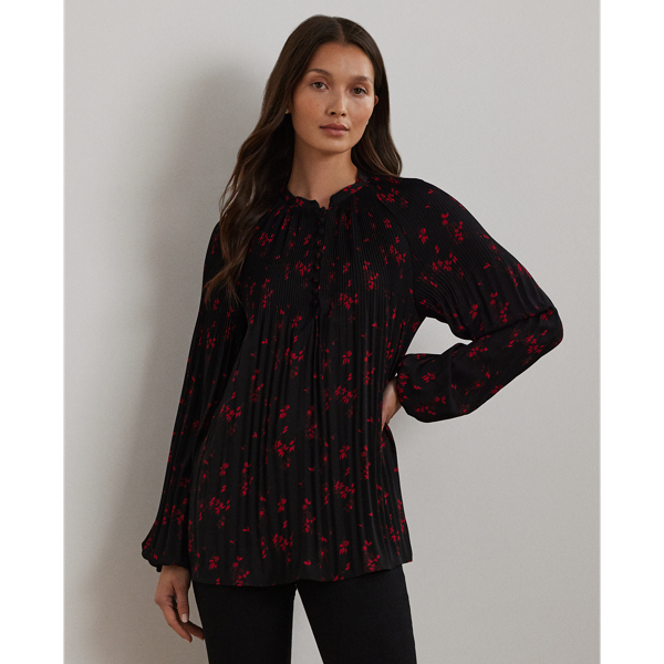 Black/Red Floral Pleated Georgette Blouse Lauren 1