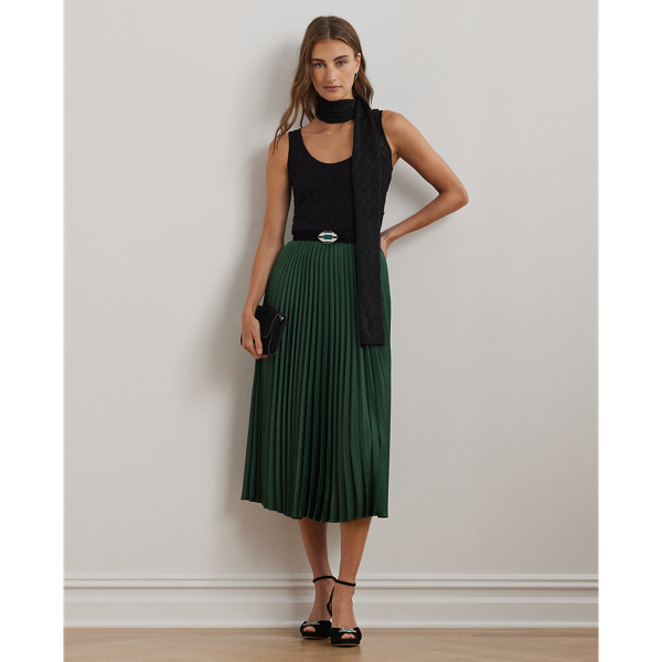 Isle Green Pleated Satin Charmeuse Skirt Lauren 1