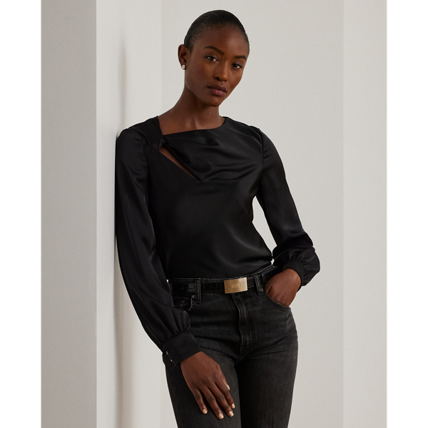 Black Cutout Satin Charmeuse Blouse Lauren 1