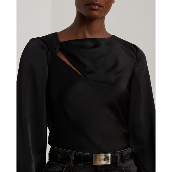 Cutout-Bluse aus Satin-Charmeuse Lauren in Schwarz 6