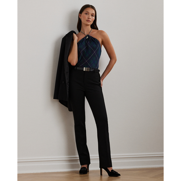 Black Satin-Trim Double-Faced Crepe Pant Lauren 1