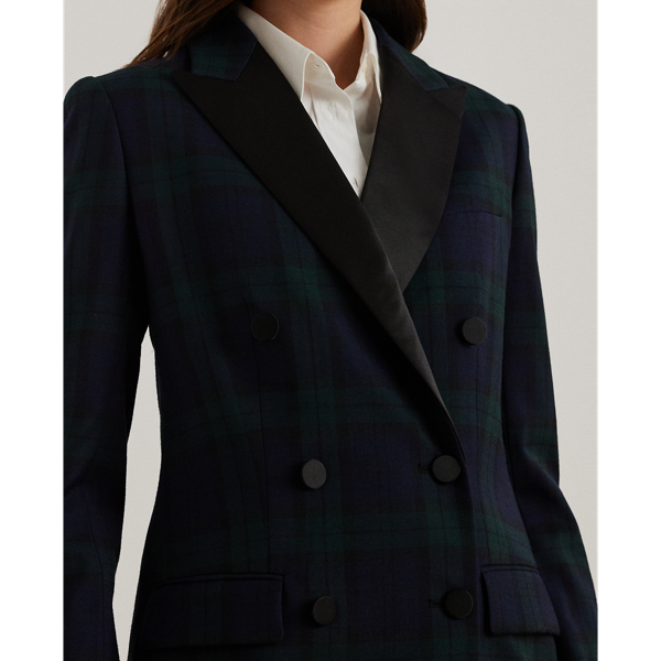 Plaid Double Breasted Satin Trim Blazer for Women Ralph Lauren PA