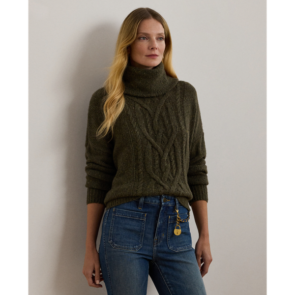 Aran-Knit Wool-Blend Turtleneck Sweater