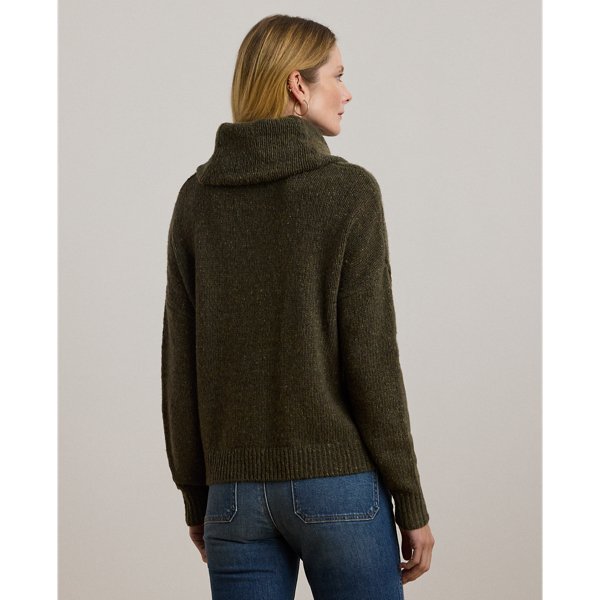 Botanic Green Donegal Aran-Knit Wool-Blend Turtleneck Sweater Lauren 5