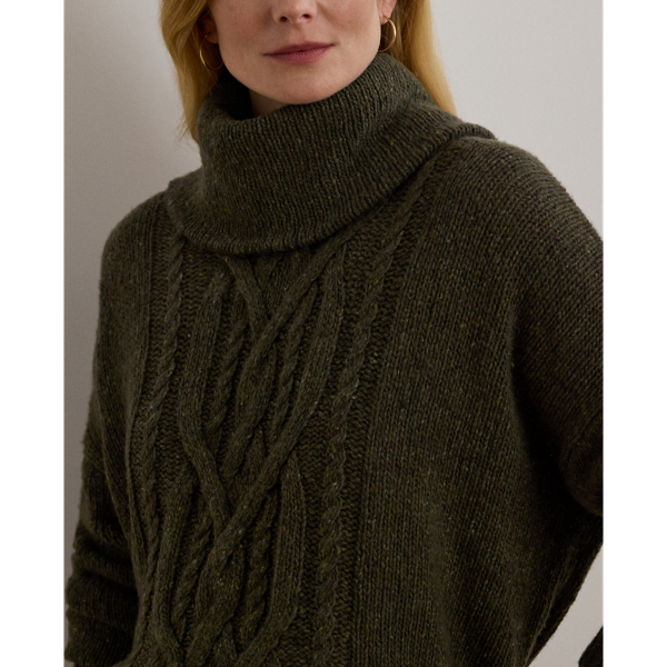 Botanic Green Donegal Aran-Knit Wool-Blend Turtleneck Sweater Lauren 6