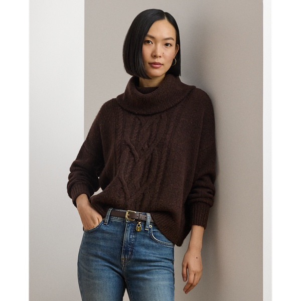 Aran-Knit Wool-Blend Turtleneck Sweater