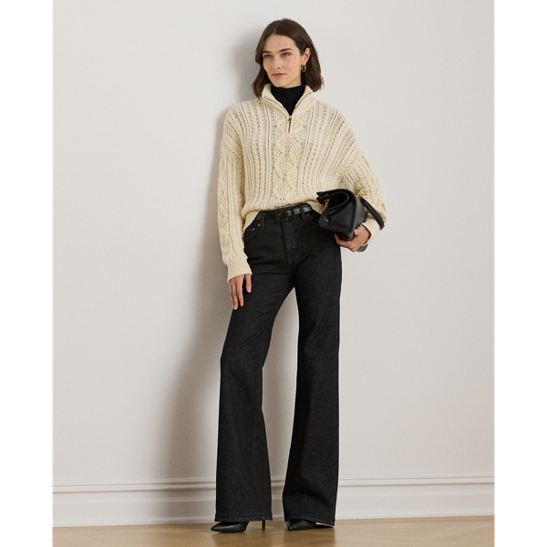 Aran-Knit Cotton Quarter-Zip Pullover