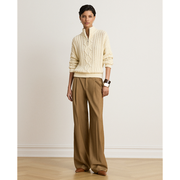 Aran-Knit Cotton Quarter-Zip Pullover