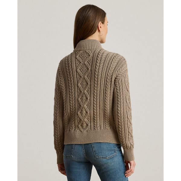 Aran-Knit Cotton Quarter-Zip Pullover