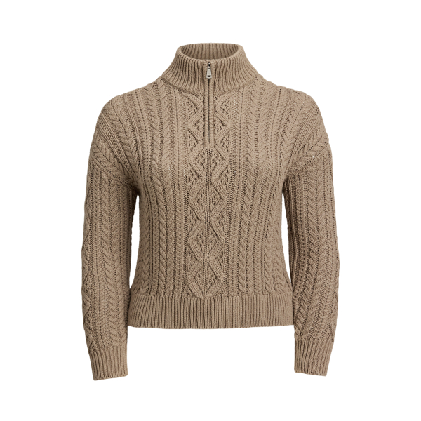Aran-Knit Cotton Quarter-Zip Pullover