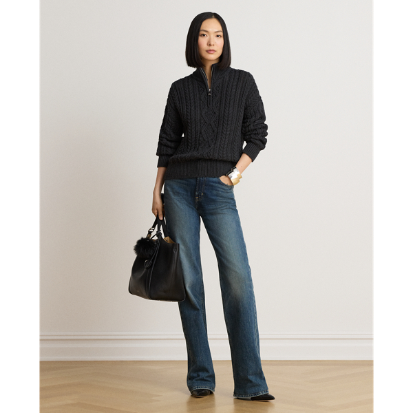 Aran-Knit Cotton Quarter-Zip Pullover