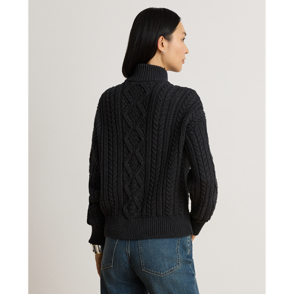 Aran-Knit Cotton Quarter-Zip Pullover