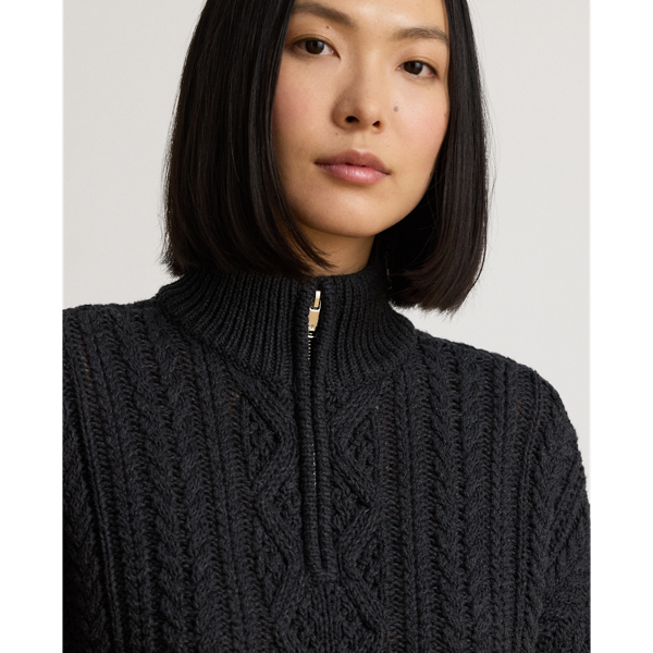 Aran-Knit Cotton Quarter-Zip Pullover