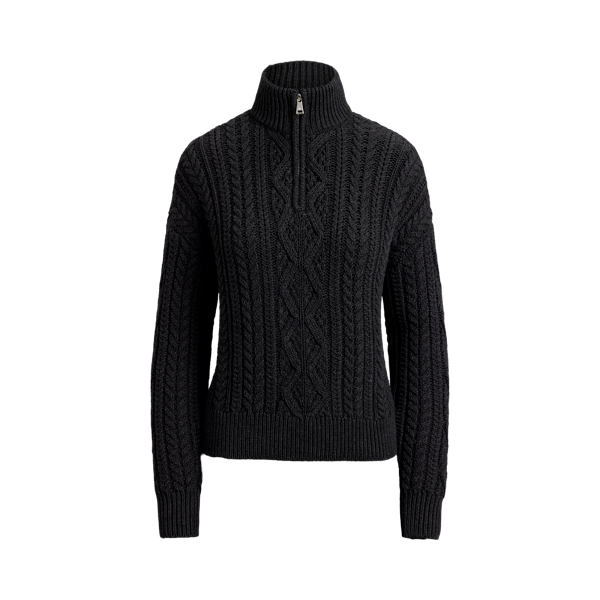 Aran-Knit Cotton Quarter-Zip Pullover