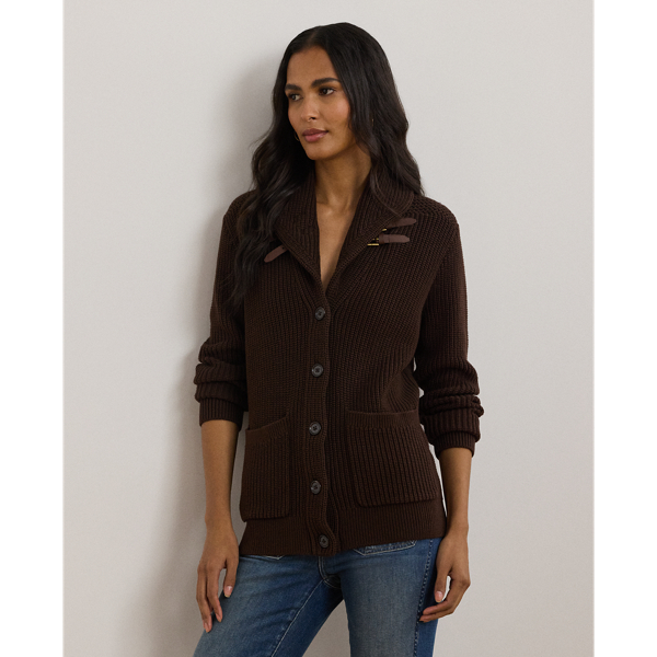 Circuit Brown Buckle-Trim Cotton Shawl-Collar Cardigan Lauren 1