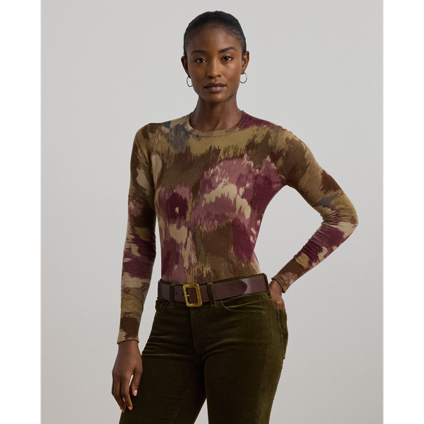 Tan Multi Floral Cotton-Blend Sweater Lauren 1