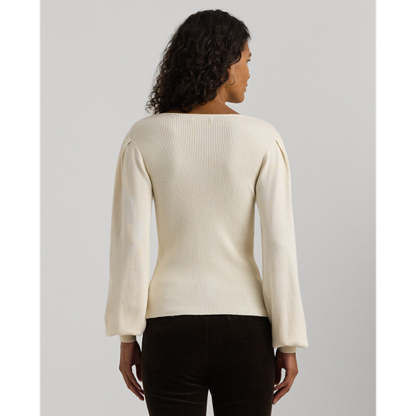 Cotton Blend Blouson Sleeve Sweater