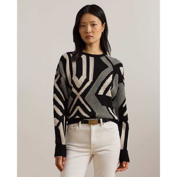 Black/Mascarpone Cream Geo-Motif Crewneck Sweater Lauren 1