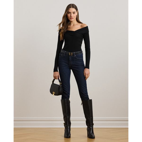 Black Rib-Knit Off-the-Shoulder Sweater Lauren 4