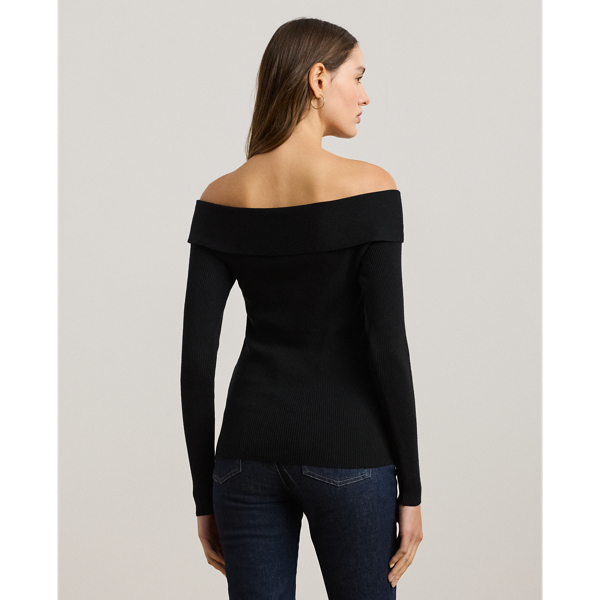 Black Rib-Knit Off-the-Shoulder Sweater Lauren 5