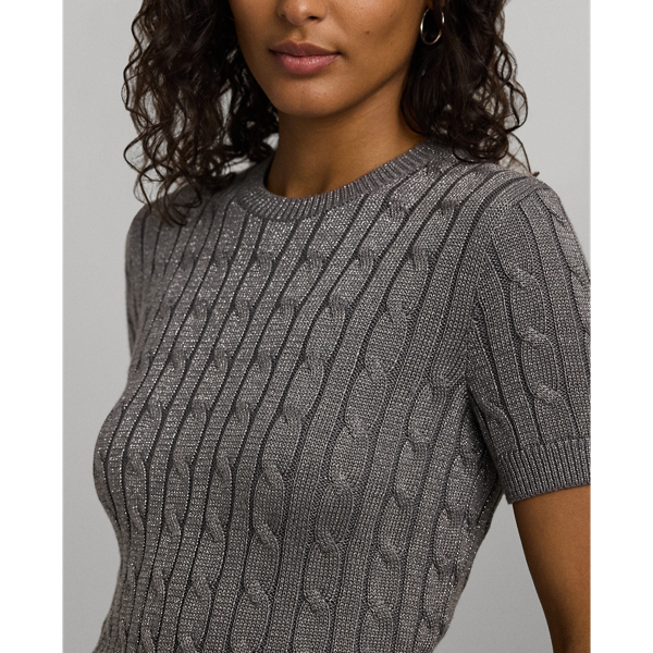 Metallic Cable Knit Short Sleeve Jumper