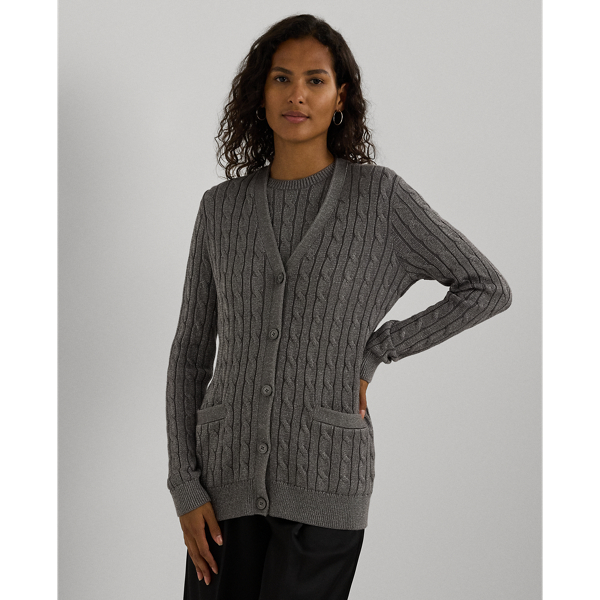 Deco Pewter Metallic Cable-Knit Cardigan Lauren 1