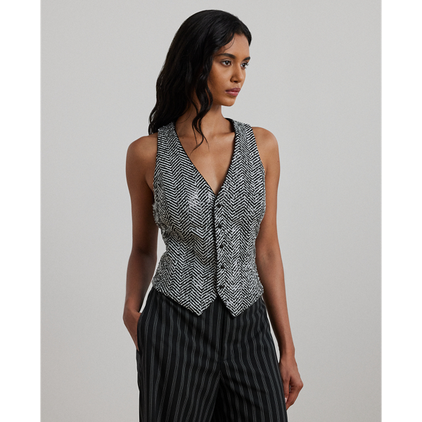 Black/Cream Sequined Herringbone Vest Lauren 1