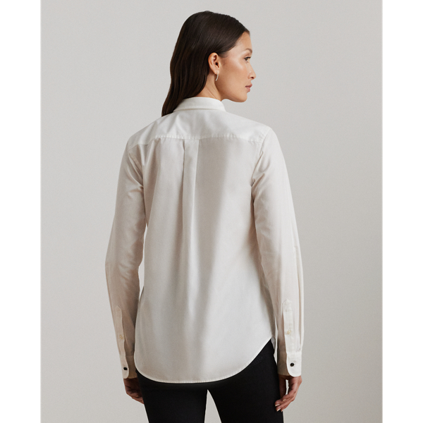 White Bib-Front Cotton Broadcloth Shirt Lauren 5