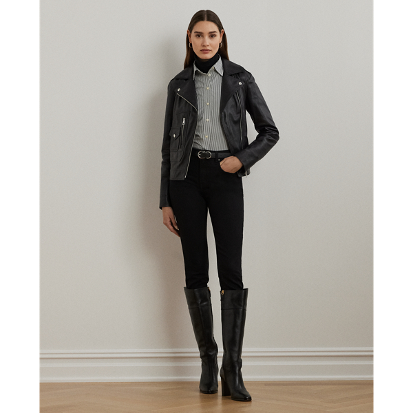 Black Lambskin Moto Jacket Lauren 4