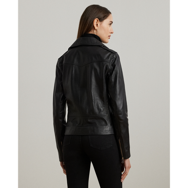 Black Lambskin Moto Jacket Lauren 5