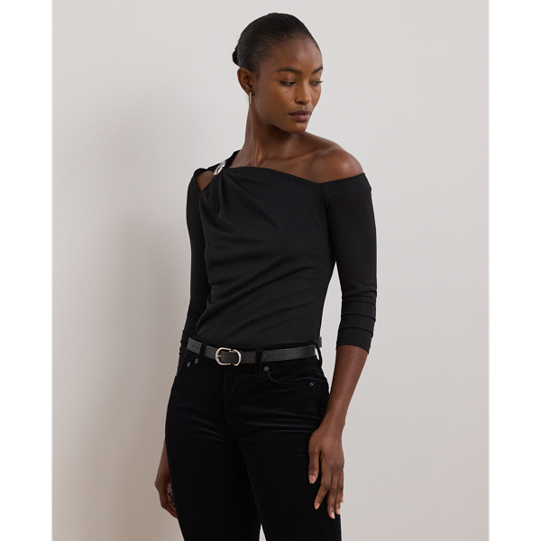 Black Embellished Jersey One-Shoulder Top Lauren 1