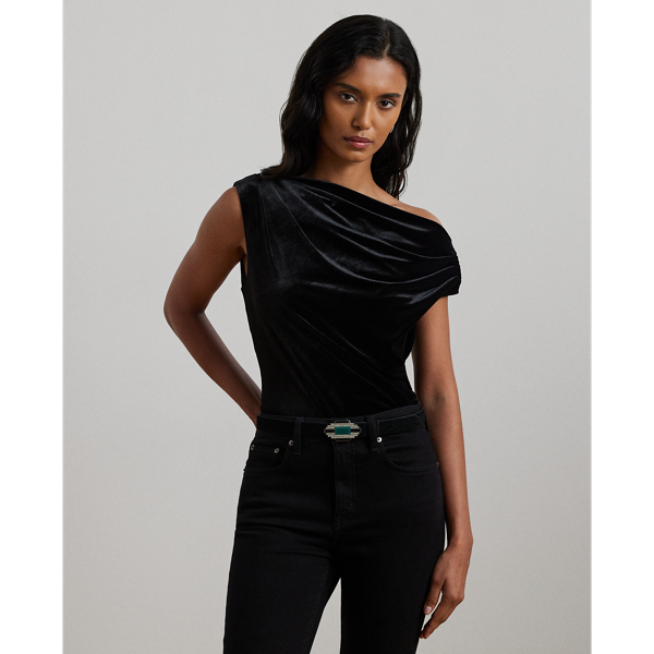 Black Velvet Stretch Velvet Off-the-Shoulder Blouse Lauren 1