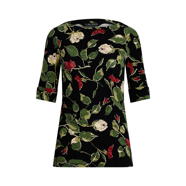 Floral Stretch Cotton Boatneck T-shirt Lauren 1