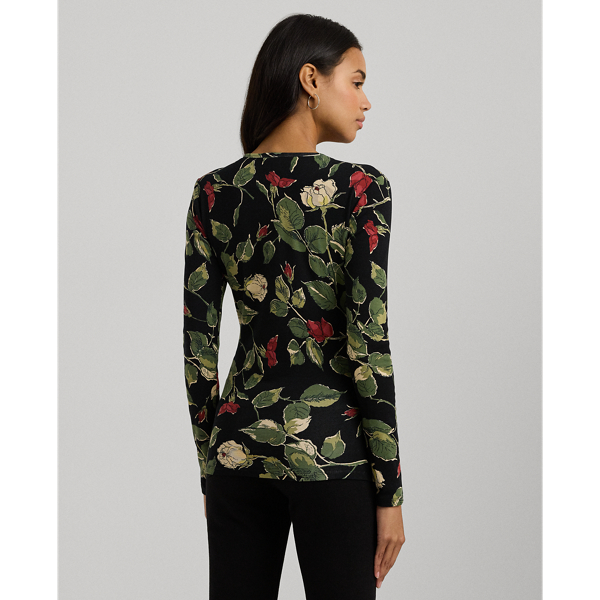 Black Multi Floral Stretch Cotton Long-Sleeve Tee Lauren 5